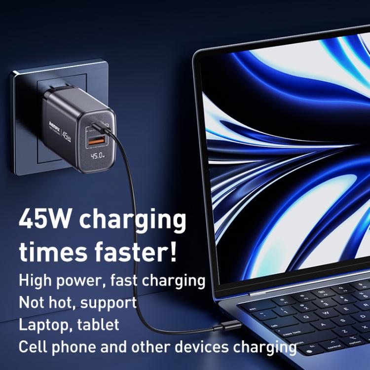 Carregador Rápido REMAX U2-AC 45W USB e Type-C GaN com Ecrã Digital, Ficha UE, Ficha UK