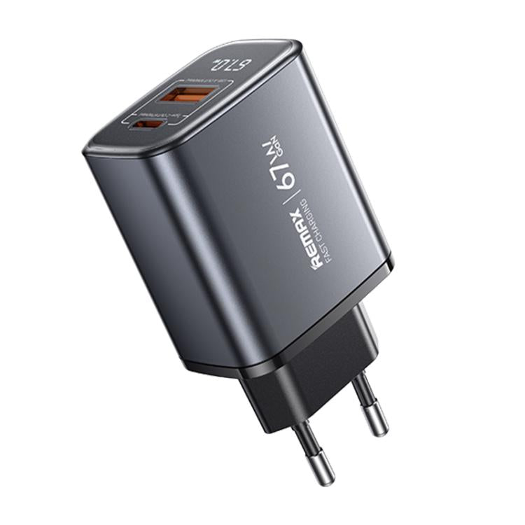 Carregador Rápido REMAX U2-AC 67W USB e Type-C GaN com Ecrã Digital, Ficha UE, Ficha UK