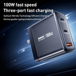 Carregador Rápido REMAX U2-AC 100W USB e Dual Type-C GaN com Ecrã Digital, Ficha UE