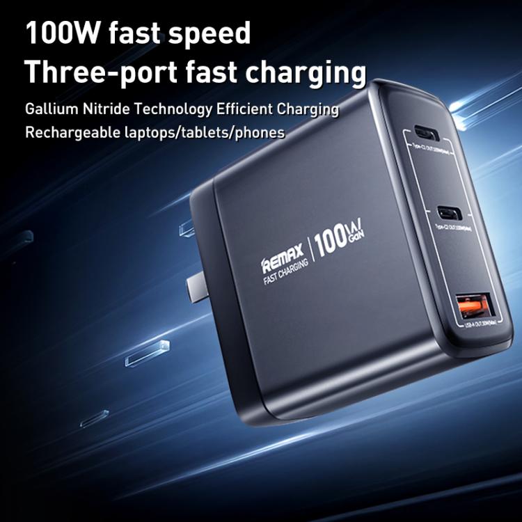 Carregador Rápido REMAX U2-AC 100W USB e Dual Type-C GaN com Ecrã Digital, Ficha UE