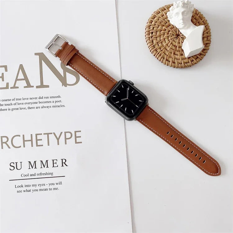 Bracelete de Pulso em Pele com Costura Estilo Cauda de V, Para Apple Watch 5 & 4 44mm / 3 & 2 & 1 42mm, Para Apple Watch Series 8&7 41mm / SE 2&6&SE&5&4 40mm / 3&2&1 38mm, Para Apple Watch Series 7 41mm / 6 & SE & 5 & 4 40mm / 3 & 2 & 1 38mm