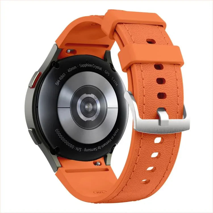 Correia de Relógio em Couro e Silicone com Fivela de Pino Prateada, Para Samsung Galaxy Watch 7 / 6 / 5 / 4