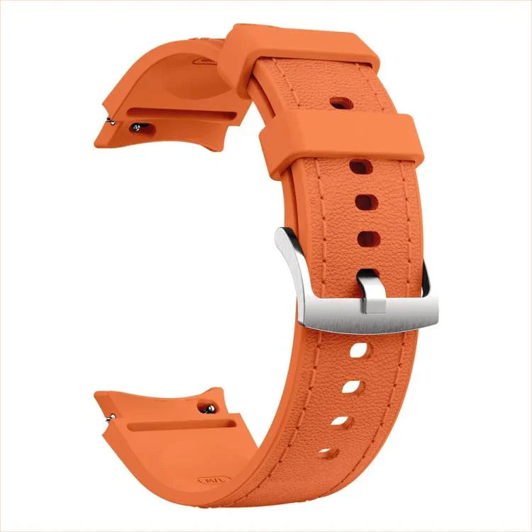 Correia de Relógio em Couro e Silicone com Fivela de Pino Prateada, Para Samsung Galaxy Watch 7 / 6 / 5 / 4
