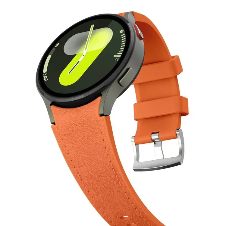 Correia de Relógio em Couro e Silicone com Fivela de Pino Prateada, Para Samsung Galaxy Watch 7 / 6 / 5 / 4