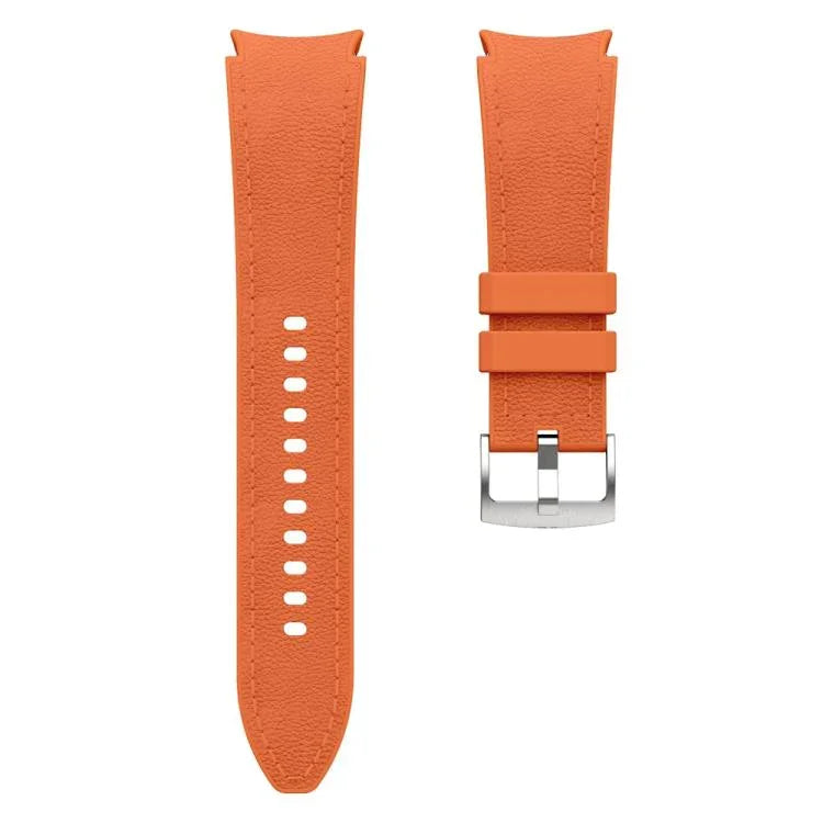 Correia de Relógio em Couro e Silicone com Fivela de Pino Prateada, Para Samsung Galaxy Watch 7 / 6 / 5 / 4
