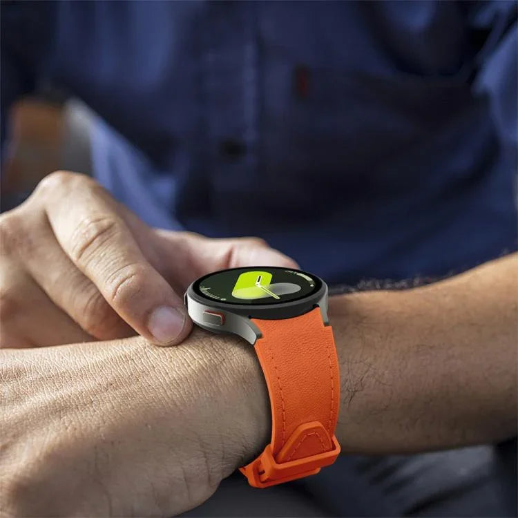 Correia de Relógio em Couro e Silicone com Fivela de Pino Prateada, Para Samsung Galaxy Watch 7 / 6 / 5 / 4