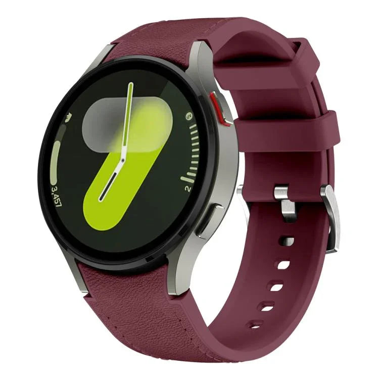 Correia de Relógio em Couro e Silicone com Fivela de Pino Prateada, Para Samsung Galaxy Watch 7 / 6 / 5 / 4