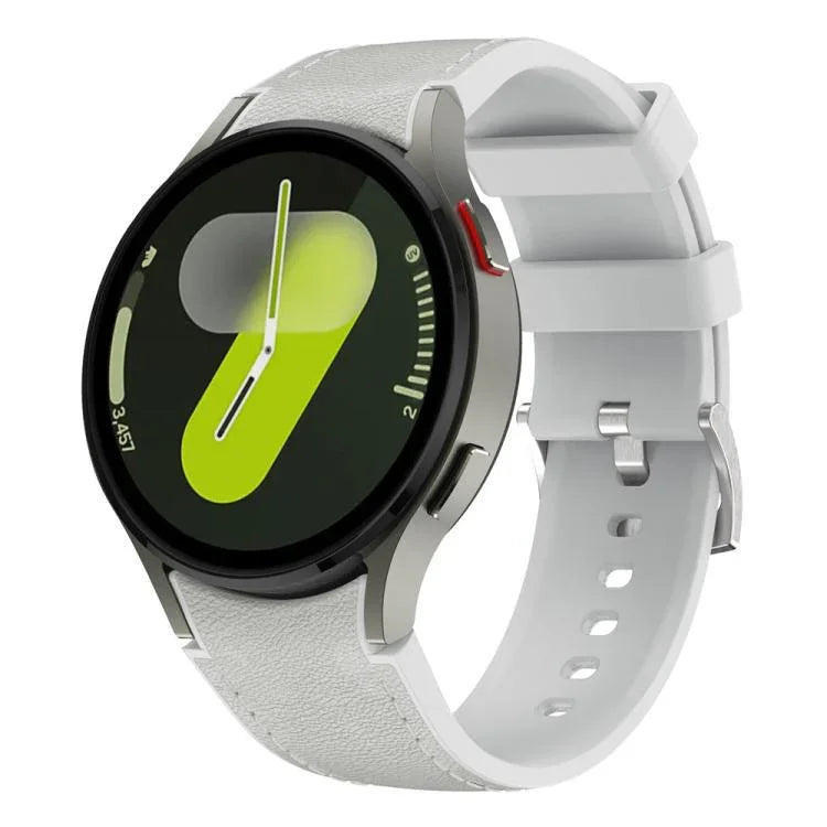 Correia de Relógio em Couro e Silicone com Fivela de Pino Prateada, Para Samsung Galaxy Watch 7 / 6 / 5 / 4