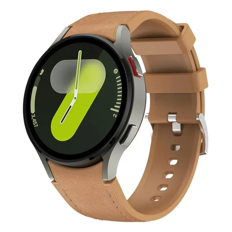 Correia de Relógio em Couro e Silicone com Fivela de Pino Prateada, Para Samsung Galaxy Watch 7 / 6 / 5 / 4