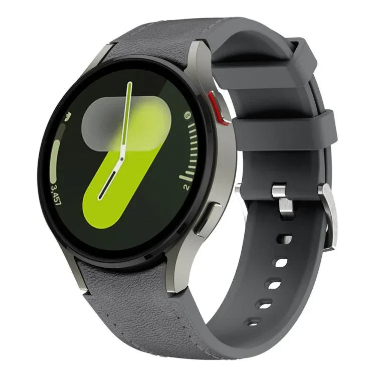 Correia de Relógio em Couro e Silicone com Fivela de Pino Prateada, Para Samsung Galaxy Watch 7 / 6 / 5 / 4