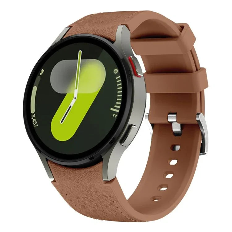 Correia de Relógio em Couro e Silicone com Fivela de Pino Prateada, Para Samsung Galaxy Watch 7 / 6 / 5 / 4