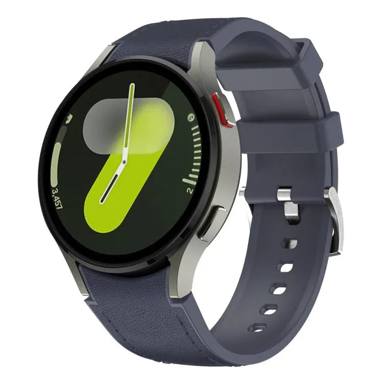 Correia de Relógio em Couro e Silicone com Fivela de Pino Prateada, Para Samsung Galaxy Watch 7 / 6 / 5 / 4