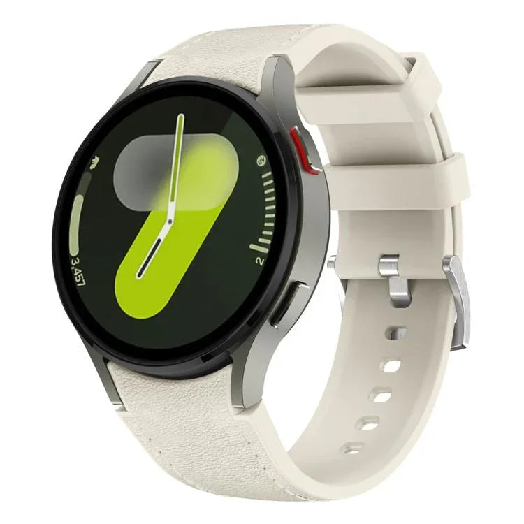 Correia de Relógio em Couro e Silicone com Fivela de Pino Prateada, Para Samsung Galaxy Watch 7 / 6 / 5 / 4