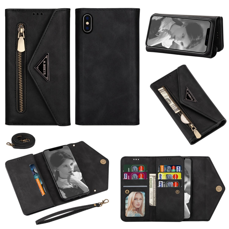 Skin Feel Zipper Horizontal Flip Leather Case with Holder & Card Slots & Photo Frame & Lanyard & Long Rope, For iPhone XR, For iPhone XS Max