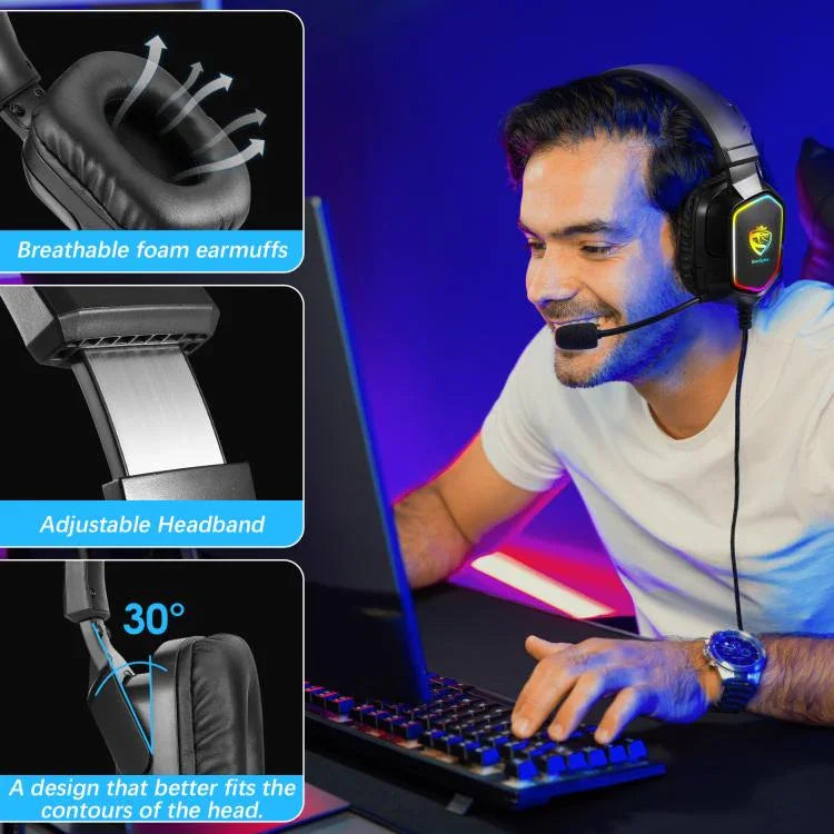 Auriculares SoulBytes S21 com Almofadas de Espuma de Memória Leves e Omnidirecionais com Microfone, Comprimento: Cerca de 2m