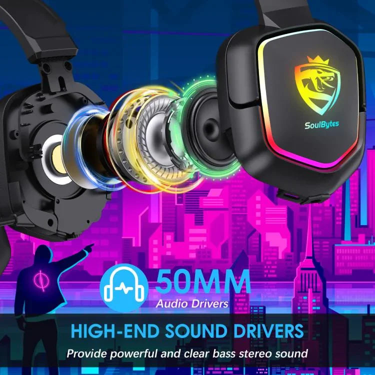 Auriculares SoulBytes S21 com Almofadas de Espuma de Memória Leves e Omnidirecionais com Microfone, Comprimento: Cerca de 2m