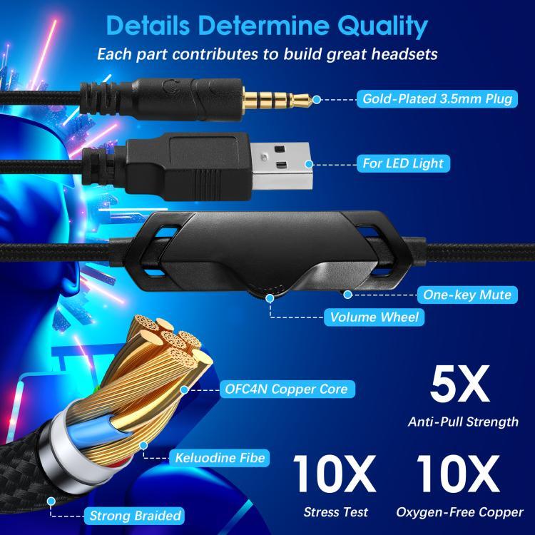 Auriculares SoulBytes S21 com Almofadas de Espuma de Memória Leves e Omnidirecionais com Microfone, Comprimento: Cerca de 2m