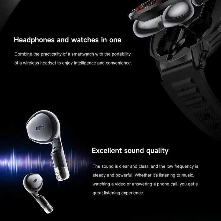 D11 Auricular Bluetooth 2 em 1 com Ecrã de 1,46 polegadas Relógio Inteligente, Suporta Chamadas Bluetooth / NFC / Frequência Cardíaca, D11 (Preto), D11 (Verde)