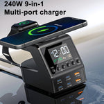 Estação de Carregamento Multifuncional 9 em 1 240W com Função de Alarme, 9 em 1 240W