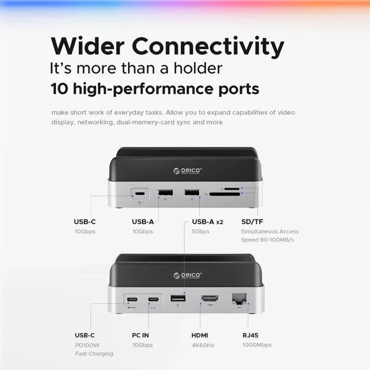 ORICO VSP10 Mini Dock Suporte Multi-funções de Expansão de Armazenamento de Secretária para Mac Mini 2024, 512GB, 1TB, 2TB, 4TB