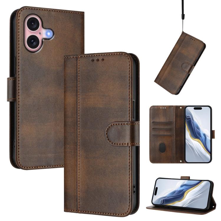 Capa de Telemóvel Retro em Pele com Fivela e Costura em Linhas, Para iPhone 16 Pro, Para iPhone 16 Plus, Para iPhone 16, Para iPhone 15 Pro Max, Para iPhone 15 Pro, Para iPhone 15 Plus