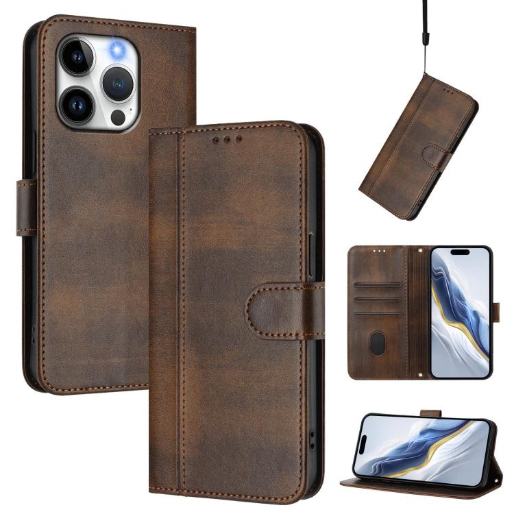 Capa de Telemóvel Retro em Pele com Fivela e Costura em Linhas, Para iPhone 16 Pro, Para iPhone 16 Plus, Para iPhone 16, Para iPhone 15 Pro Max, Para iPhone 15 Pro, Para iPhone 15 Plus