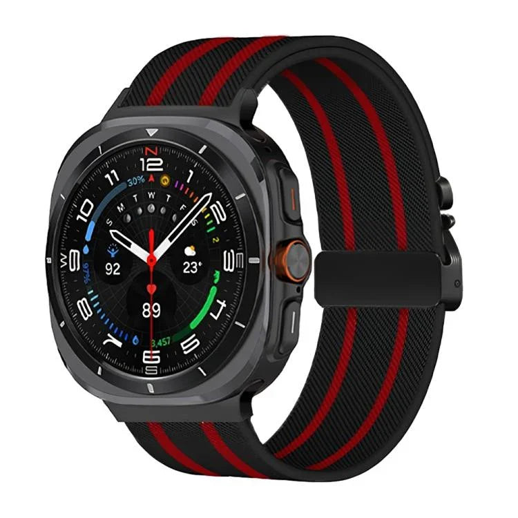 Pulseira de Relógio Trançada Elástica em Nylon com Fecho de Paracaídas e Risca, Para Samsung Galaxy Watch Ultra 47mm / Ultra 2025