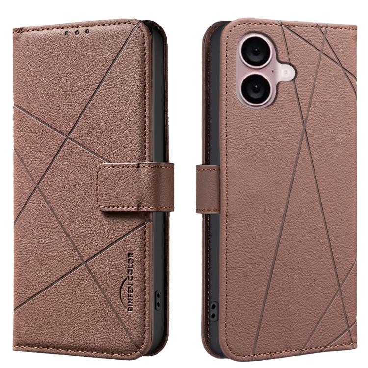 Capa de Telefone em Pele com Padrão Geométrico e RFID, Para iPhone 16e / 17e, Para iPhone 17 Pro Max, Para iPhone 17 Pro, Para iPhone 17, Para iPhone Air, Para iPhone 16 Pro Max, Para iPhone 16 Pro, Para iPhone 16 Plus