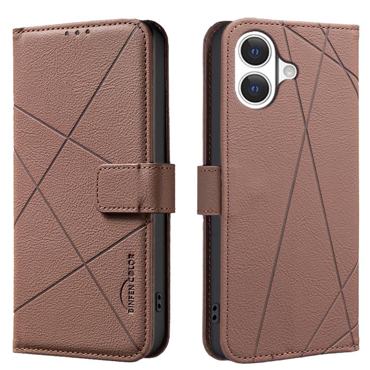 Capa de Telefone em Pele com Padrão Geométrico e RFID, Para iPhone 16e / 17e, Para iPhone 17 Pro Max, Para iPhone 17 Pro, Para iPhone 17, Para iPhone Air, Para iPhone 16 Pro Max, Para iPhone 16 Pro, Para iPhone 16 Plus