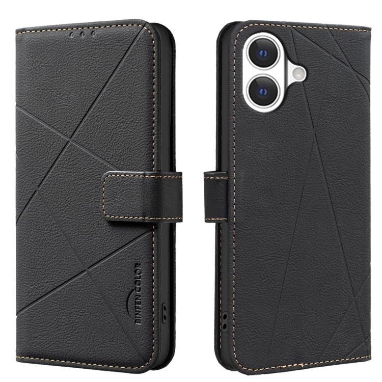 Capa de Telefone em Pele com Padrão Geométrico e RFID, Para iPhone 16e / 17e, Para iPhone 17 Pro Max, Para iPhone 17 Pro, Para iPhone 17, Para iPhone Air, Para iPhone 16 Pro Max, Para iPhone 16 Pro, Para iPhone 16 Plus
