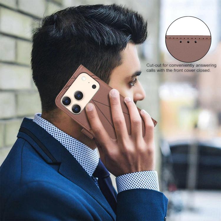 Capa de Telefone em Pele com Padrão Geométrico e RFID, Para iPhone 16e / 17e, Para iPhone 17 Pro Max, Para iPhone 17 Pro, Para iPhone 17, Para iPhone Air, Para iPhone 16 Pro Max, Para iPhone 16 Pro, Para iPhone 16 Plus