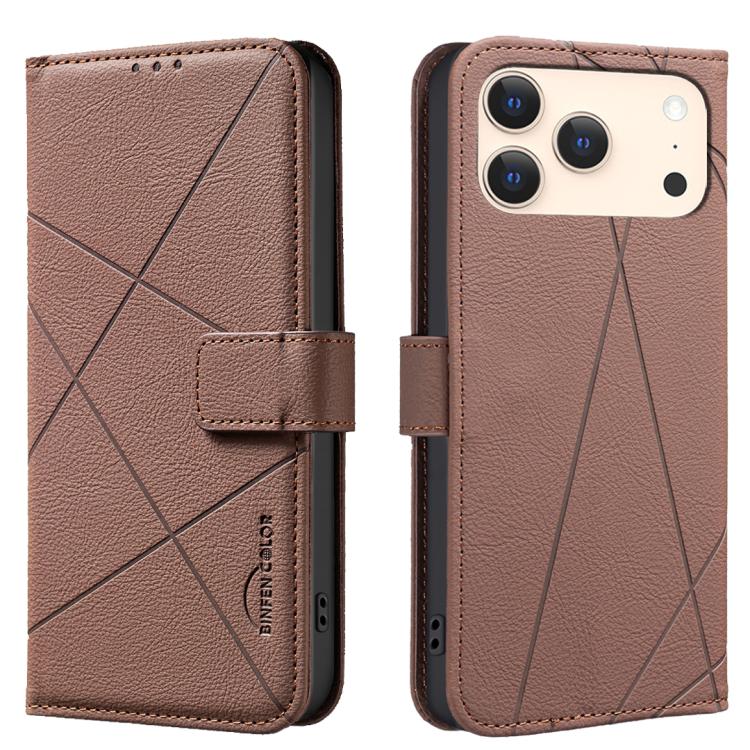 Capa de Telefone em Pele com Padrão Geométrico e RFID, Para iPhone 16e / 17e, Para iPhone 17 Pro Max, Para iPhone 17 Pro, Para iPhone 17, Para iPhone Air, Para iPhone 16 Pro Max, Para iPhone 16 Pro, Para iPhone 16 Plus