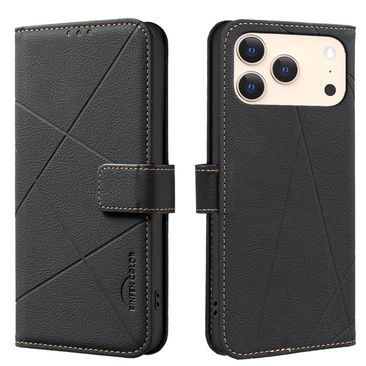 Capa de Telefone em Pele com Padrão Geométrico e RFID, Para iPhone 16e / 17e, Para iPhone 17 Pro Max, Para iPhone 17 Pro, Para iPhone 17, Para iPhone Air, Para iPhone 16 Pro Max, Para iPhone 16 Pro, Para iPhone 16 Plus