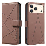 Capa de Telefone em Pele com Padrão Geométrico e RFID, Para iPhone 16e / 17e, Para iPhone 17 Pro Max, Para iPhone 17 Pro, Para iPhone 17, Para iPhone Air, Para iPhone 16 Pro Max, Para iPhone 16 Pro, Para iPhone 16 Plus