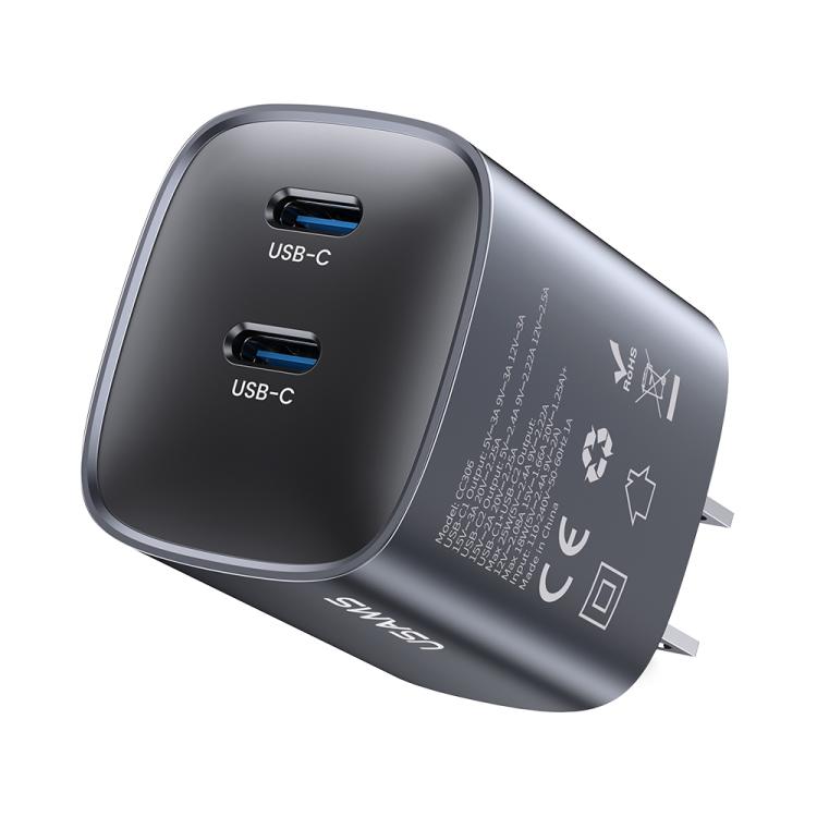USAMS CC306 T66 Carregador Rápido GaN 45W Dual USB-C / Type-C, Ficha US, CC306