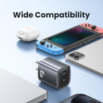 USAMS CC306 T66 Carregador Rápido GaN 45W Dual USB-C / Type-C, Ficha US, CC306
