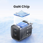 USAMS CC306 T66 Carregador Rápido GaN 45W Dual USB-C / Type-C, Ficha US, CC306