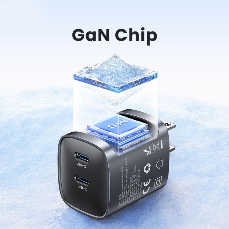 USAMS CC306 T66 Carregador Rápido GaN 45W Dual USB-C / Type-C, Ficha US, CC306