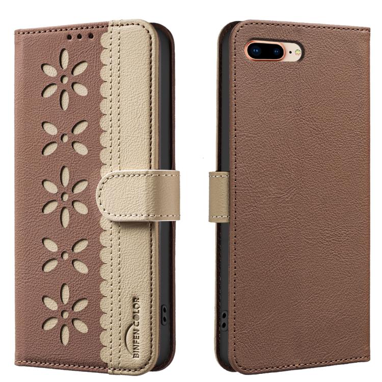 Capa de Telemóvel em Pele com Padrão Floral Oco e Costura Colorida com RFID, Para iPhone XS Max, Para iPhone 6 Plus / 7 Plus / 8 Plus, Para iPhone 6 / 7 / 8