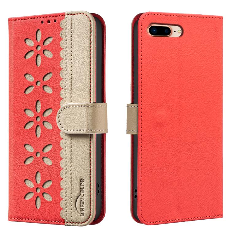 Capa de Telemóvel em Pele com Padrão Floral Oco e Costura Colorida com RFID, Para iPhone XS Max, Para iPhone 6 Plus / 7 Plus / 8 Plus, Para iPhone 6 / 7 / 8