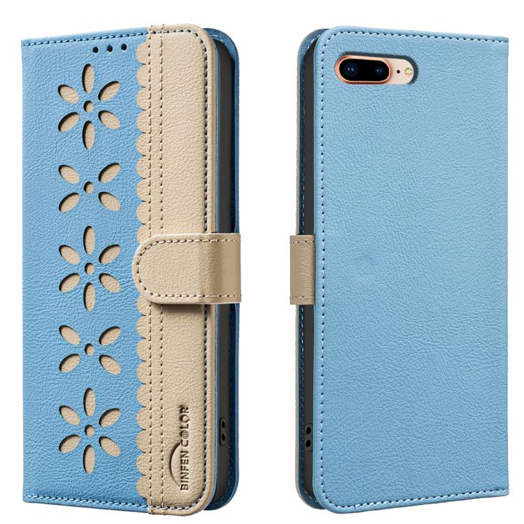 Capa de Telemóvel em Pele com Padrão Floral Oco e Costura Colorida com RFID, Para iPhone XS Max, Para iPhone 6 Plus / 7 Plus / 8 Plus, Para iPhone 6 / 7 / 8