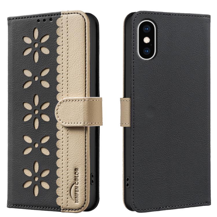 Capa de Telemóvel em Pele com Padrão Floral Oco e Costura Colorida com RFID, Para iPhone XS Max, Para iPhone 6 Plus / 7 Plus / 8 Plus, Para iPhone 6 / 7 / 8