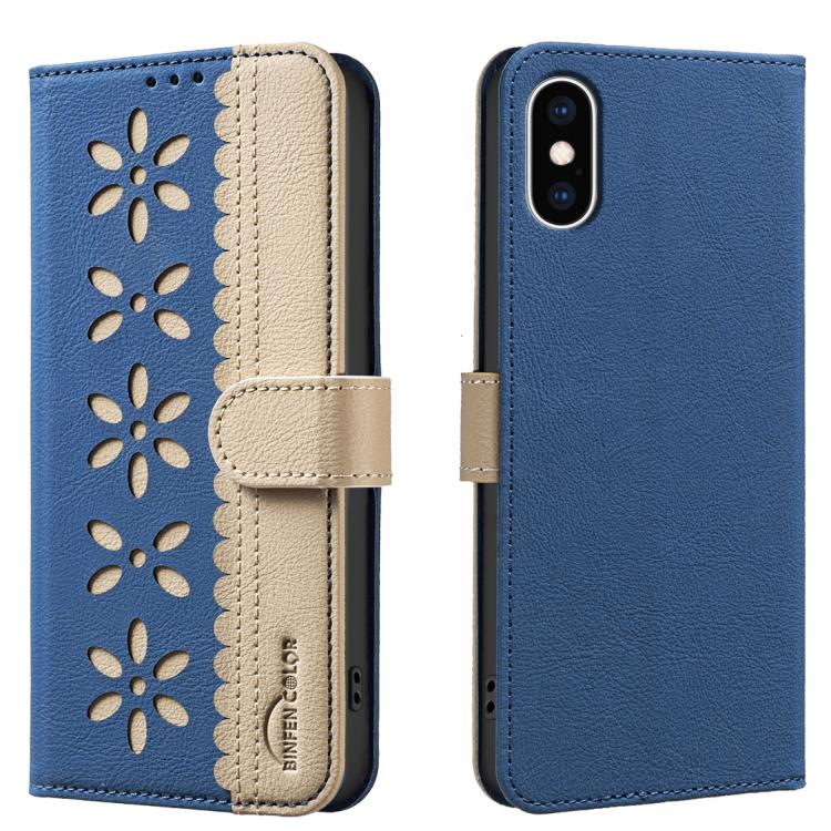 Capa de Telemóvel em Pele com Padrão Floral Oco e Costura Colorida com RFID, Para iPhone XS Max, Para iPhone 6 Plus / 7 Plus / 8 Plus, Para iPhone 6 / 7 / 8