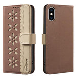 Capa de Telemóvel em Pele com Padrão Floral Oco e Costura Colorida com RFID, Para iPhone XS Max, Para iPhone 6 Plus / 7 Plus / 8 Plus, Para iPhone 6 / 7 / 8