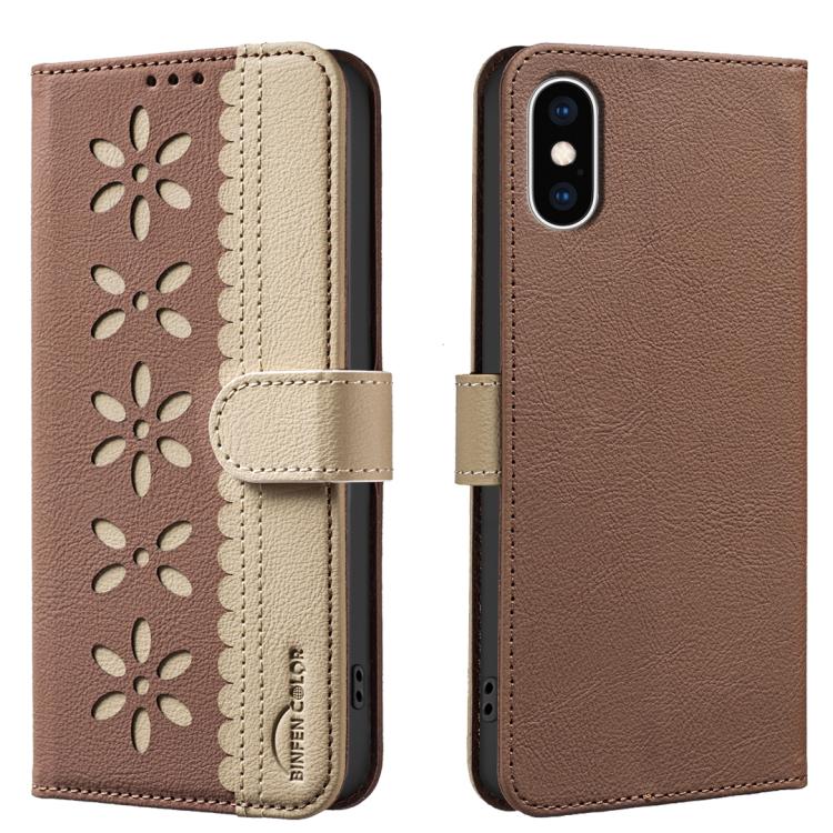 Capa de Telemóvel em Pele com Padrão Floral Oco e Costura Colorida com RFID, Para iPhone XS Max, Para iPhone 6 Plus / 7 Plus / 8 Plus, Para iPhone 6 / 7 / 8