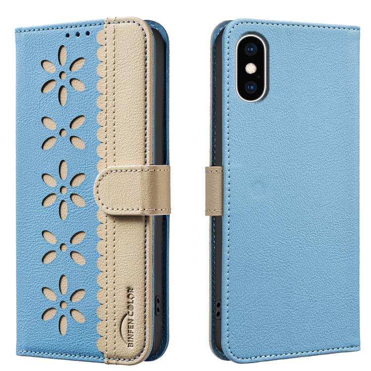 Capa de Telemóvel em Pele com Padrão Floral Oco e Costura Colorida com RFID, Para iPhone XS Max, Para iPhone 6 Plus / 7 Plus / 8 Plus, Para iPhone 6 / 7 / 8