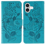 Rose Butterfly Embossed Leather Phone Case, For iPhone 17e / 16e, For iPhone 17 Pro Max, For iPhone 17 Pro, For iPhone 17, For iPhone Air