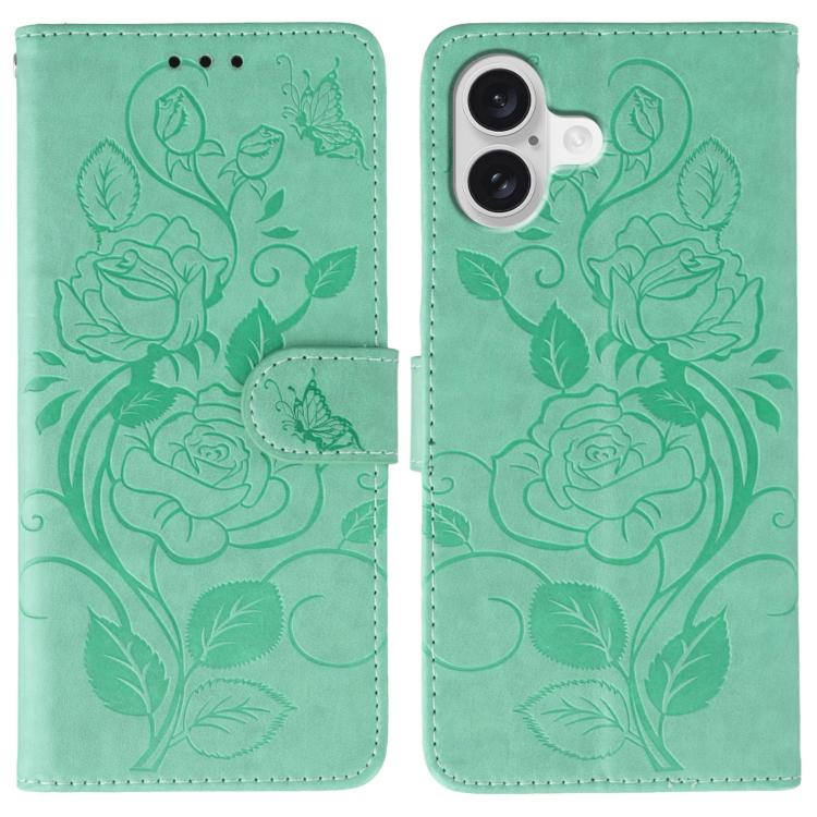 Rose Butterfly Embossed Leather Phone Case, For iPhone 17e / 16e, For iPhone 17 Pro Max, For iPhone 17 Pro, For iPhone 17, For iPhone Air