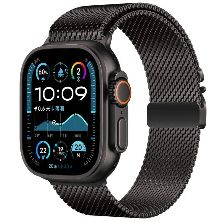 Bracelete de Relógio em Aço Inoxidável Malha Fina Milanesa com Fivela Guarda-chuva xDfind, Para Apple Watch 46mm / 49mm / 45mm / 44mm Malha Fina, Para Apple Watch 42mm / 41mm / 40mm / 38mm Malha Fina