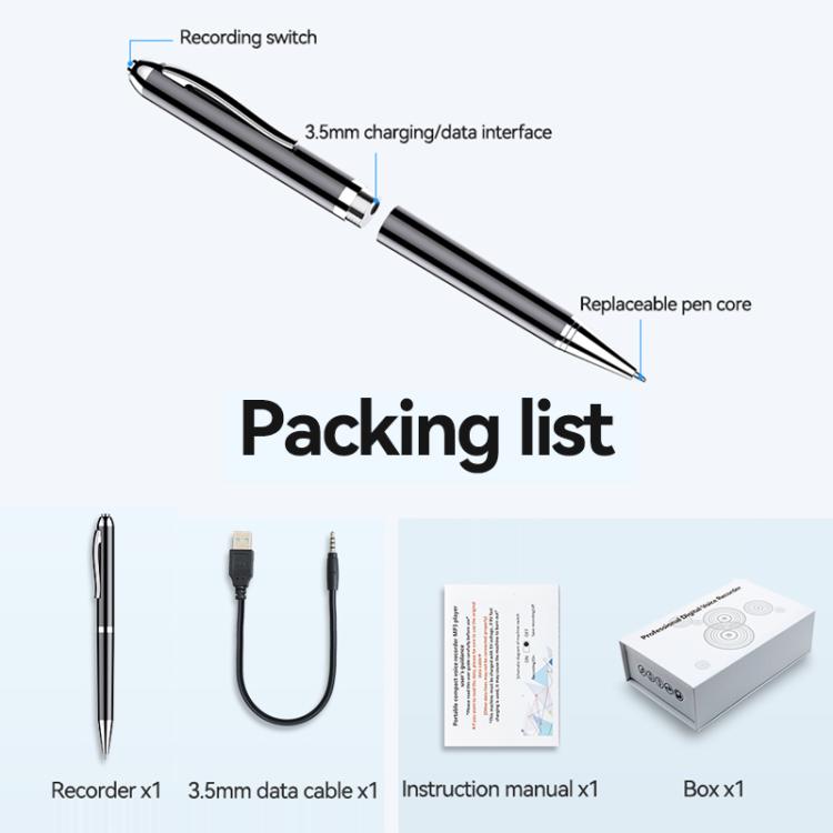 Caneta Gravadora de Voz Inteligente AI JNN Q90A Suporta Controlo por APP, 8GB, 16GB, 32GB, 64GB, 128GB